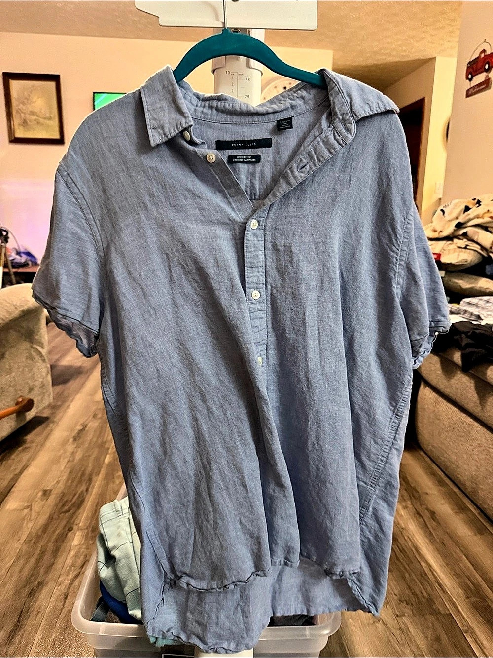 Perry Ellis Linen Blend Short Sleeve Button Down Shirt
